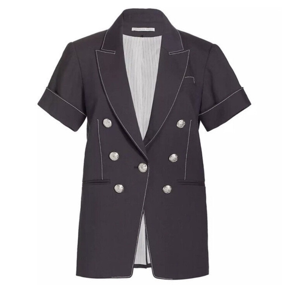 Veronica Beard Hastings Dickey Button Linen Blend Jacket Dark Navy Blue size 10 - Picture 3 of 16
